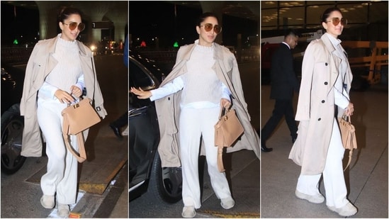 On Thursday morning, Kiara Advani headed to France to represent India at the Women in Cinema Gala dinner at Cannes. In the videos captured by Mumbai paparazzi, she was seen in a white T-shirt, beige vest sweater, long coat around her shoulders, matching pants and shoes.