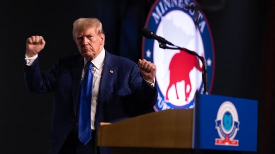 Republican presidential candidate former President Donald Trump speaks to guests at the annual Lincoln Reagan Dinner hosted by the Minnesota Republican party on May 17, 2024 in St. Paul, Minnesota. (Getty Images via AFP)