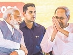 Prime Minister Narendra Modi with Odisha chief minister Naveen Patnaik in Jajpur district of the state. (PTI)