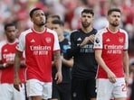 Arsenal's Gabriel Jesus and Jorginho during the lap of appreciation after the match
