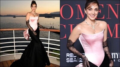 Kiara Advani stuns at Cannes Film Festival in a exquisite black and pink gown. Kiara Advani stuns at Cannes Film Festival in a exquisite black and pink gown.