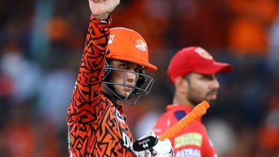 Sunrisers Hyderabad's Abhishek Sharma celebrates his half-century during the match against Punjab Kings (ANI) Sunrisers Hyderabad's Abhishek Sharma celebrates his half-century during the match against Punjab Kings (ANI)
