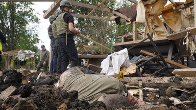 Russian strikes killed at least 10 people, including a pregnant woman, and injured 25 others in two separate attacks in Ukraine's northeastern Kharkiv region on Sunday, local officials said. (AP) Russian strikes killed at least 10 people, including a pregnant woman, and injured 25 others in two separate attacks in Ukraine's northeastern Kharkiv region on Sunday, local officials said. (AP)