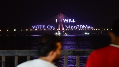 Phase 5 of Lok Sabha elections: The Bandra - Worli sea link is illuminated awareness of Voting ahead of Lok Sabha Election, in Mumbai, India, on Thursday, May 16, 2024. (Photo by Bhushan Koyande/HT Photo)