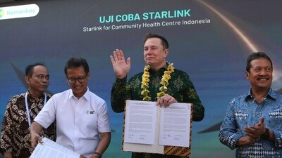 Elon Musk arrived in Indonesia's resort island of Bali to launch Starlink satellite internet service in the world's largest archipelago nation. (AP) Elon Musk arrived in Indonesia's resort island of Bali to launch Starlink satellite internet service in the world's largest archipelago nation. (AP)
