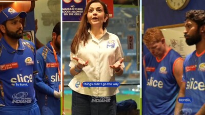 Nita Ambani addressed Mumbai Indians players in the dressing room. She mentioned Rohit Sharma and Hardik Pandya. (X/@mipaltan) Nita Ambani addressed Mumbai Indians players in the dressing room. She mentioned Rohit Sharma and Hardik Pandya. (X/@mipaltan)