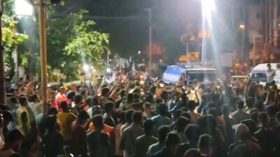 RCB fans blocked the road in celebration. RCB fans blocked the road in celebration.