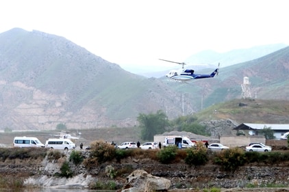 A helicopter carrying Iran's President Ebrahim Raisi takes off, near the Iran-Azerbaijan border, May 19, 2024. (Reuters)