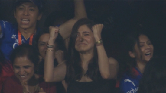Anushka Sharma got teary-eyed following RCB's win over CSK at the ongoing IPL. The actor, who has been attending RCB's matches, was seen in a black dress. She made her first official public appearance at the Chinnaswamy Stadium earlier this month after the birth of her son, Akaay Kohli.