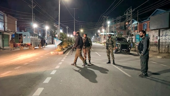 Anantnag: Security personnel deployed after terrorists attacked a tourist camp, in Anantnag district, Saturday, May 18, 2024. A couple from Rajasthan suffered injuries in the incident. (PTI Photo)