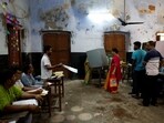 A scene from a polling station during the fifth phase of Lok Sabha polls in West Bengal’s Howrah district on Monday. (REUTERS)