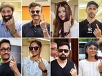 Bollywood stars show their inked fingers after casting their votes in the fifth phase of Lok Sabha elections.(PTI)