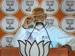 Prime Minister Narendra Modi addresses a public meeting for the Lok Sabha polls, in Jhargram, West Bengal, on Monday. (PTI)