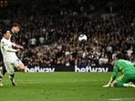 Manchester City's Stefan Ortega saves from Tottenham Hotspur's Son Heung-min.