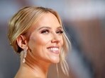 Scarlett Johansson poses on the red carpet during the Oscars arrivals at the 92nd Academy Awards in Hollywood.