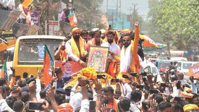 A road show in support of Sanjay Jaiswal when he filed his nomination as the BJP candidate. (HT file) A road show in support of Sanjay Jaiswal when he filed his nomination as the BJP candidate. (HT file)