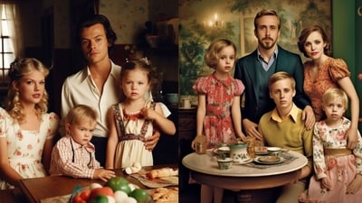 Artist creates AI-generated family portraits of famous former couples, sparking conversations and discussions. (Pic credit- mrpomeroyj_ai) Artist creates AI-generated family portraits of famous former couples, sparking conversations and discussions. (Pic credit- mrpomeroyj_ai)