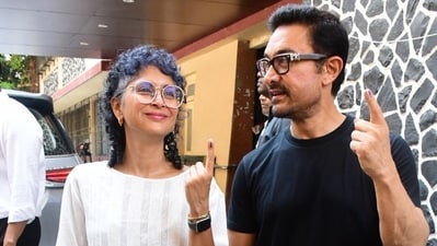 Aamir Khan was spotted with his former wife Kiran Rao at the polling booth. Aamir Khan was spotted with his former wife Kiran Rao at the polling booth.