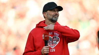 Liverpool's German manager Jurgen Klopp speaks as he says his final farewell to fans after the English Premier League football match between Liverpool and Wolverhampton Wanderers at Anfield (AFP) Liverpool's German manager Jurgen Klopp speaks as he says his final farewell to fans after the English Premier League football match between Liverpool and Wolverhampton Wanderers at Anfield (AFP)