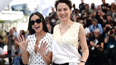 Demi Moore with the director of The Substance, Coralie Fargeat, at the photocall for the film.&nbsp; (AFP)