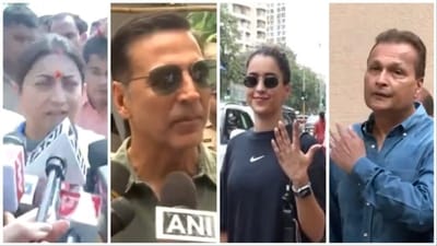 Union Minister Piyush Goyal, industrialist Anil Ambani, and actor Akshay Kumar exercised their franchise early on Monday for the Lok Sabha Elections. Union Minister Piyush Goyal, industrialist Anil Ambani, and actor Akshay Kumar exercised their franchise early on Monday for the Lok Sabha Elections.