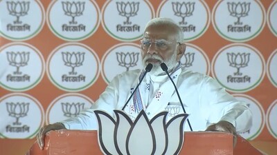 Prime Minister Narendra Modi speaks during his rally in West Bengal's Jhargram on Monday. Prime Minister Narendra Modi speaks during his rally in West Bengal's Jhargram on Monday.