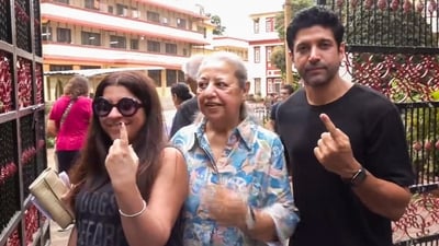 Actor Farhan Akthar, while standing in a queue at a polling station in Bandra West to cast his vote, told PTI, “My vote is for good governance, the government that looks after all the people, gives us a better city.” (PTI) Actor Farhan Akthar, while standing in a queue at a polling station in Bandra West to cast his vote, told PTI, “My vote is for good governance, the government that looks after all the people, gives us a better city.” (PTI)