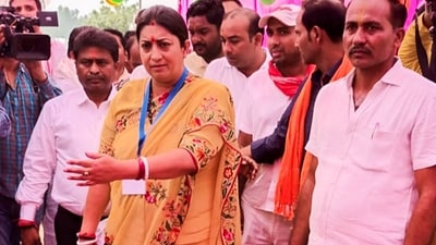 BJP MP and candidate from Amethi Lok Sabha seat, Smriti Irani cast her vote at a polling station in Amethi. After casting her vote, BJP MP and candidate from Amethi Lok Sabha seat, Smriti Irani says, "Today it is my good fortune that I have cast my vote in my village Gauriganj with the resolve of a Viksit Bharat. I appeal to the people to cast their vote. It is our responsibility towards the future of our country." (PTI) BJP MP and candidate from Amethi Lok Sabha seat, Smriti Irani cast her vote at a polling station in Amethi. After casting her vote, BJP MP and candidate from Amethi Lok Sabha seat, Smriti Irani says, "Today it is my good fortune that I have cast my vote in my village Gauriganj with the resolve of a Viksit Bharat. I appeal to the people to cast their vote. It is our responsibility towards the future of our country." (PTI)