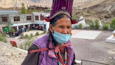 A woman voter during voting for the fifth phase of Lok Sabha elections, in Ladakh. (PTI) A woman voter during voting for the fifth phase of Lok Sabha elections, in Ladakh. (PTI)