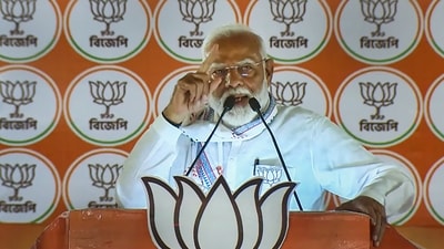 Prime Minister Narendra Modi addresses a public meeting for the Lok Sabha polls, in Jhargram, West Bengal, on Monday. (PTI) Prime Minister Narendra Modi addresses a public meeting for the Lok Sabha polls, in Jhargram, West Bengal, on Monday. (PTI)