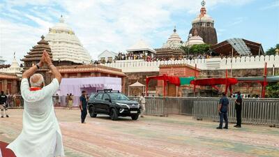 Prime Minister Narendra Modi in front of the Jagannath temple in Puri on Monday. (ANI) Prime Minister Narendra Modi in front of the Jagannath temple in Puri on Monday. (ANI)