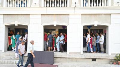 Voters at a polling station during the fifth phase of the 2024 Lok Sabha polls in Lucknow on Monday. (Deepak Gupta/Hindustan Times) Voters at a polling station during the fifth phase of the 2024 Lok Sabha polls in Lucknow on Monday. (Deepak Gupta/Hindustan Times)