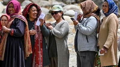 Voters queue up to cast their ballots at a polling station during the fifth phase of voting in India's general election, in Thiksey of Ladakh. (AFP) Voters queue up to cast their ballots at a polling station during the fifth phase of voting in India's general election, in Thiksey of Ladakh. (AFP)