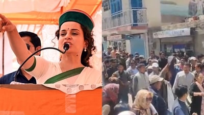 Mandi BJP candidate Kangana Ranaut had to face a protest by local residents at Kaza, the district headquarters of Lahaul-Spiti, where she was campaigning on Monday. Mandi BJP candidate Kangana Ranaut had to face a protest by local residents at Kaza, the district headquarters of Lahaul-Spiti, where she was campaigning on Monday.