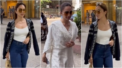 Kiara Advani clicked in a tank top and jeans at the airport on her arrival from Cannes. The Chikankari cotton suit she wore for casting her vote. (Instagram) Kiara Advani clicked in a tank top and jeans at the airport on her arrival from Cannes. The Chikankari cotton suit she wore for casting her vote. (Instagram)