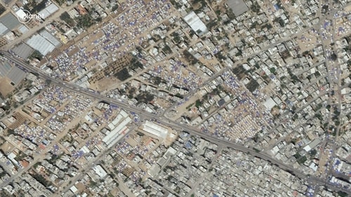 This satellite photo taken by Planet Labs PBC shows an camp before its mass evacuation in Rafah (AP) This satellite photo taken by Planet Labs PBC shows an camp before its mass evacuation in Rafah (AP)