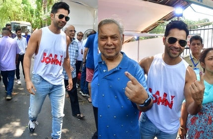 Varun Dhawan and David Dhawan at a polling booth Varun Dhawan and David Dhawan at a polling booth