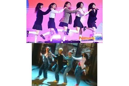 Drawing parallels between NewJeans and Jeans' choreographies. Drawing parallels between NewJeans and Jeans' choreographies.