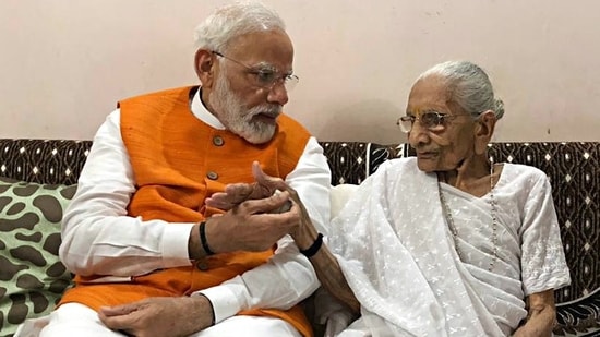 File picture of Prime Minister Narendra Modi meeting his mother Heeraben Modi. (ANI Photo)