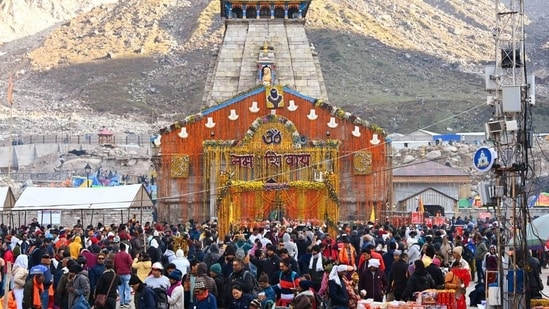 Char Dham Yatra: Devotees gather at the Kedarnath temple during the 'Char Dham Yatra', in Rudraprayag district on May 16 (PTI)