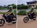 MS Dhoni riding a bike in Ranchi. MS Dhoni riding a bike in Ranchi.