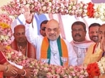 Union Home Minister Amit Shah during a public rally, in Sambalpur on Tuesday. (ANI Photo)(Amit Shah/X)