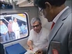 Railway minister Ashwini Vaishnaw travels by train in Odisha.