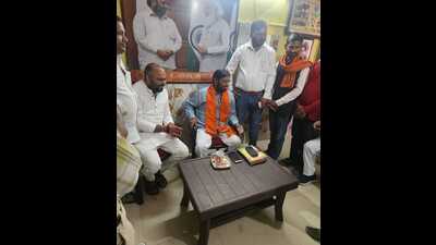 BJP candidate Kaushal Kishore meeting party workers and supporters at his residence on Tuesday (HT Photo)