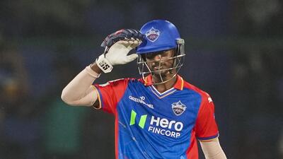Delhi Capitals batter Abishek Porel celebrates his half-century against Rajasthan Royals during the IPL match in New Delhi on May 7. (PTI Photo) Delhi Capitals batter Abishek Porel celebrates his half-century against Rajasthan Royals during the IPL match in New Delhi on May 7. (PTI Photo)