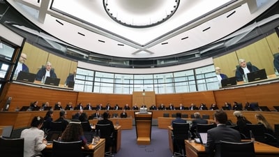 Judge Albert Hoffmann from South Africa, President of the International Tribunal for the Law of the Sea (ITLOS), opens a session of the International Tribunal for the Law of the Sea, issues a legal opinion on measures to protect the oceans from climate change, in Hamburg, Germany, Tuesday, May 21, 2024. (AP)