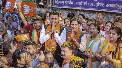 Goa chief minister Pramod Sawant campaigns for BJP candidate from the West Delhi seat, Kamaljeet Sehrawat, for the Lok Sabha polls at Sagarpur on Monday. (PTI) Goa chief minister Pramod Sawant campaigns for BJP candidate from the West Delhi seat, Kamaljeet Sehrawat, for the Lok Sabha polls at Sagarpur on Monday. (PTI)