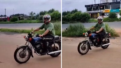 MS Dhoni riding a bike in Ranchi. (X/@StanMSD) MS Dhoni riding a bike in Ranchi. (X/@StanMSD)