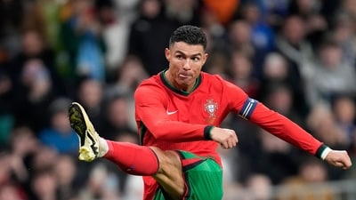 Portugal's Cristiano Ronaldo attempts a shot at goal during the international friendly soccer match between Slovenia and Portugal at the Stozice stadium in Ljubljana, Slovenia, Tuesday, March 26, 2024 (AP) Portugal's Cristiano Ronaldo attempts a shot at goal during the international friendly soccer match between Slovenia and Portugal at the Stozice stadium in Ljubljana, Slovenia, Tuesday, March 26, 2024 (AP)