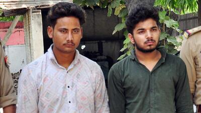 The police identified the two arrested suspects as Muzaffarnagar resident Taj Mohammad, 20, and Modinagar resident Puneet Gosain, 21. The police said two more suspects, Nikit Gurjar, 21, and Bittu Gurjar, 20, were absconding with the car used for kidnapping the deceased and a search is on to nab them. (Sakib Ali/HT Photo) The police identified the two arrested suspects as Muzaffarnagar resident Taj Mohammad, 20, and Modinagar resident Puneet Gosain, 21. The police said two more suspects, Nikit Gurjar, 21, and Bittu Gurjar, 20, were absconding with the car used for kidnapping the deceased and a search is on to nab them. (Sakib Ali/HT Photo)